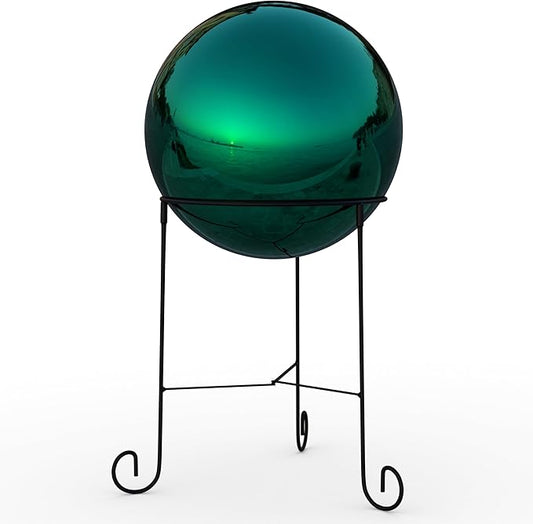 Lulu Decor, Teal Stainless Steel Gazing Mirror Ball Size 12 with Stand