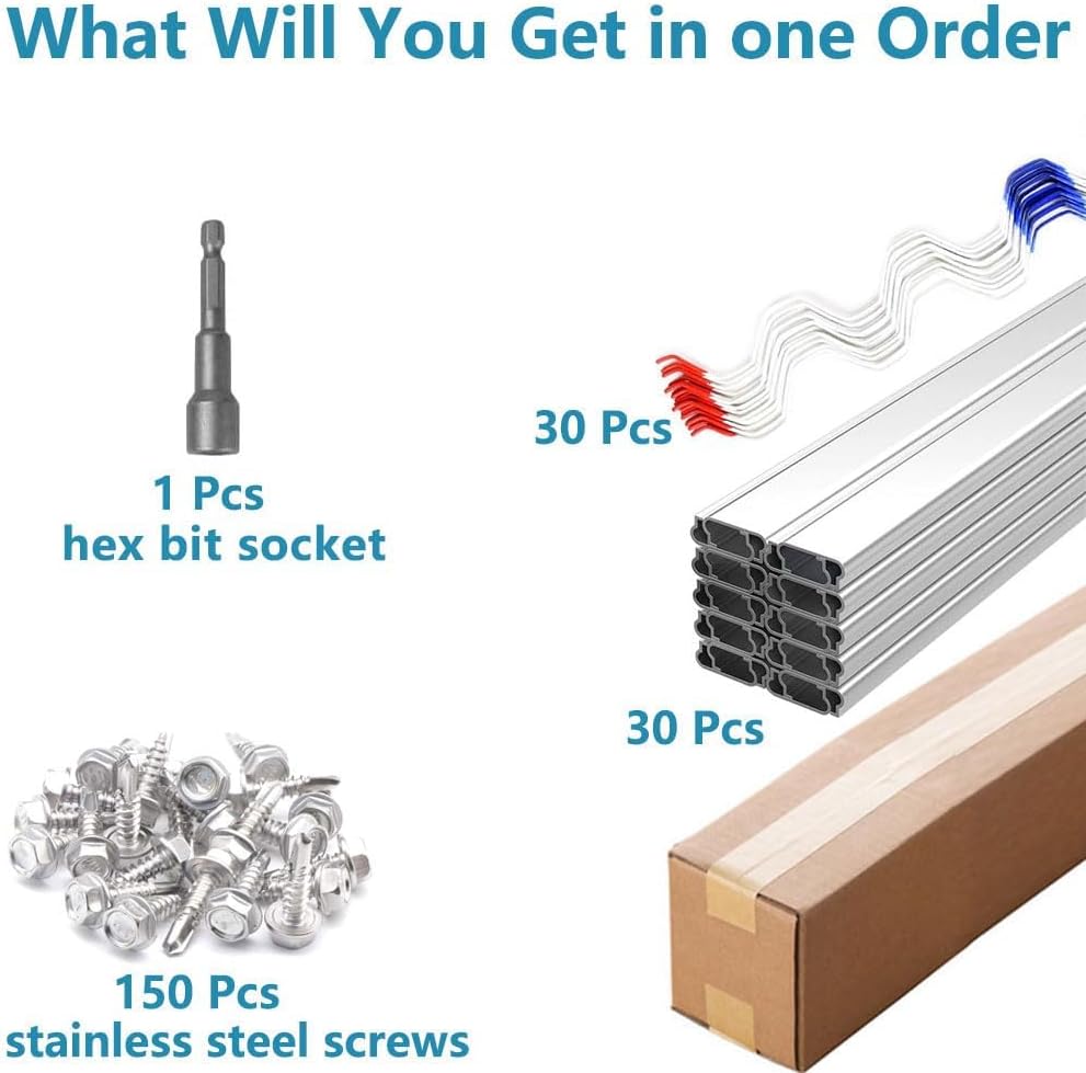 Greenhouse Spring Wire & Lock Channel 6.6 ft - PVC Coated Spring Wire & Aluminum U-Channel Bundle, Farmer Greenhouse Poly Film or Shade Cloth Attachment, 150 Mounting Screws Included [30 Pack]