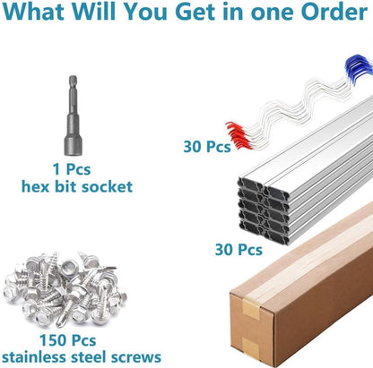Greenhouse Spring Wire & Lock Channel 6.6 ft - PVC Coated Spring Wire & Aluminum U-Channel Bundle, Farmer Greenhouse Poly Film or Shade Cloth Attachment, 150 Mounting Screws Included [30 Pack]