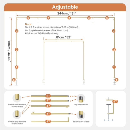 Over The Table Rod Stand with Clamps, Adjustable 32''-79'' Tall 32"-131" Length, Gold Table Arch Stand Metal Balloon Frame Hanging Rod for Weddings Christmas Birthdays Garden Arbors Decoration