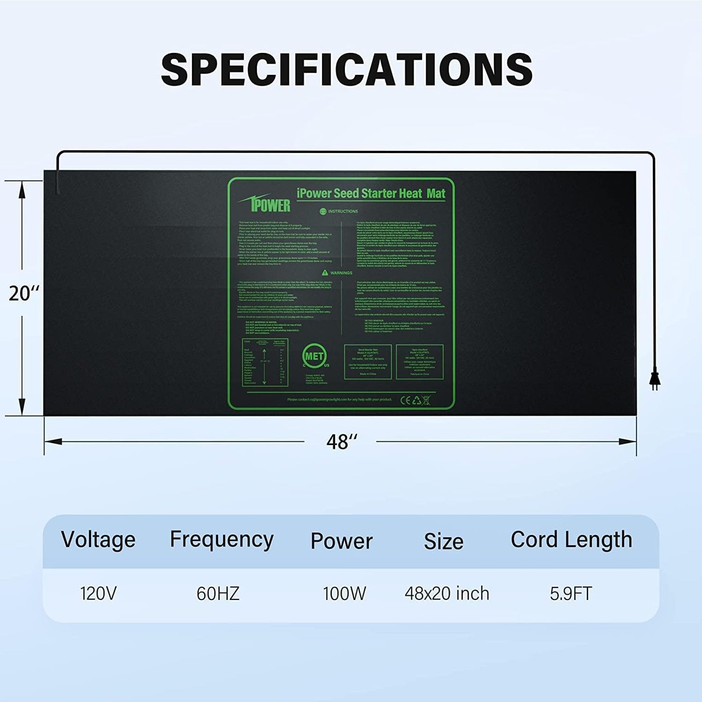 iPower 40-108 Degrees Fahrenheit Digital Heat Mat Thermostat Controller and 48" x 20" Hydroponic Seeding Warm Pad Plant Starting Kit Combo, 2 Pack