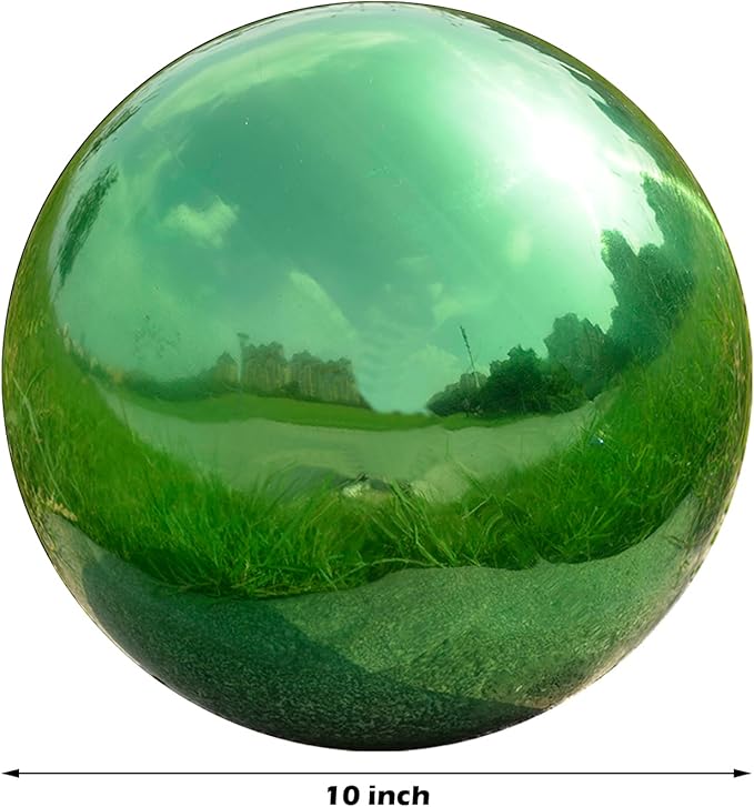Nerien 10 Inch Gazing Ball, Stainless Steel Garden Mirror Globe, Polished Ornament Sphere, Hollow Floating Reflective Hemisphere, Home Outdoor Pond Housewarming Swimming Pool Decoration Gift, Green