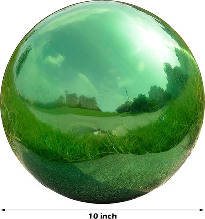 Nerien 10 Inch Gazing Ball, Stainless Steel Garden Mirror Globe, Polished Ornament Sphere, Hollow Floating Reflective Hemisphere, Home Outdoor Pond Housewarming Swimming Pool Decoration Gift, Green