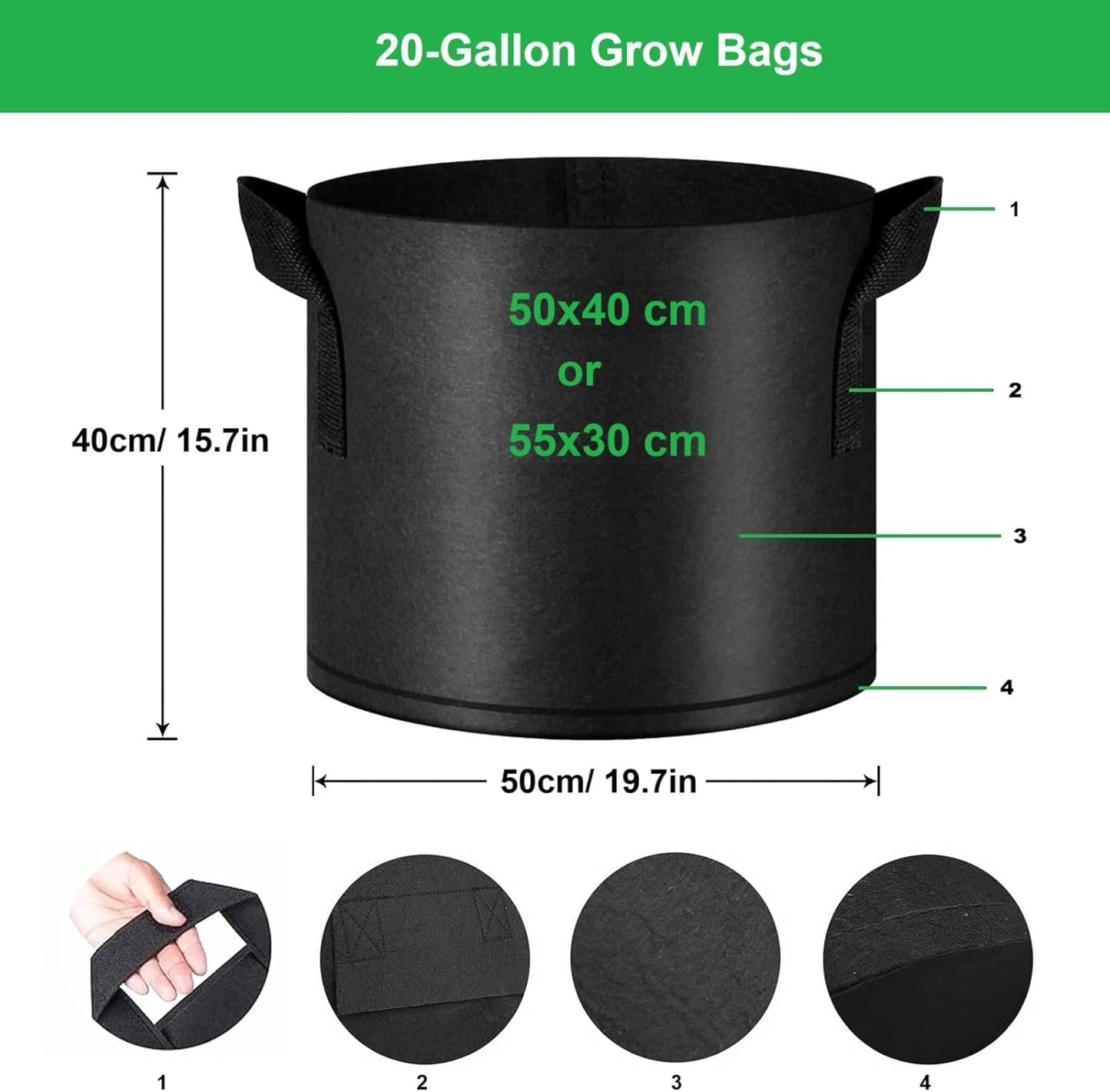 20-Gallon 10 Pack Grow Bags,Thickened Aeration Fabric Growing Pots Planters with Handles for Planting Vegetables Plants,Black