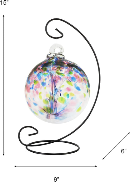 Dale Tiffany AC23211-D6 Rainbow Tree of Life Hand Blown Art Glass Ornament Witch Globe Gazing Ball, Hope, 6" Diameter with Stand