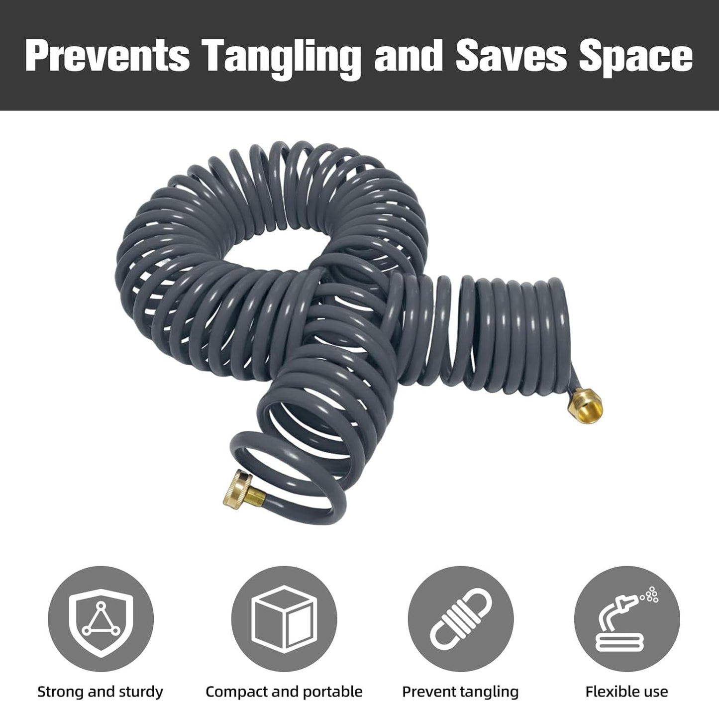 Coil Hose,3/8" EVA Coil Garden Hose 25 FT,Curly Water Hose Lightweight with Brass Connectors,Recoil Garden Hose Includes 8-Pattern Spray Nozzle for Boat, Yard, Patio, Green