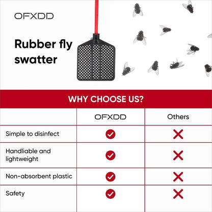 Rubber Fly Swatter, Long Fly Swatter Pack, Fly Swatter Heavy Duty, Red Color (3 Pack)