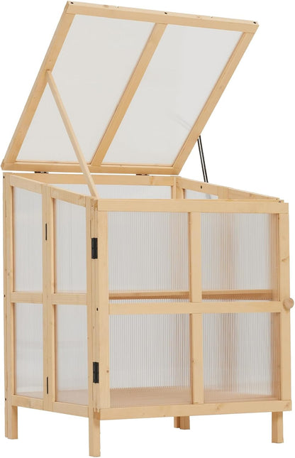 JOYBASE Wooden Cold Frame Greenhouse for Outdoors - 2 Tier Mini Greenhouse with Adjustable Roof - Ideal for Patio, Balcony, Garden & Seed Starting