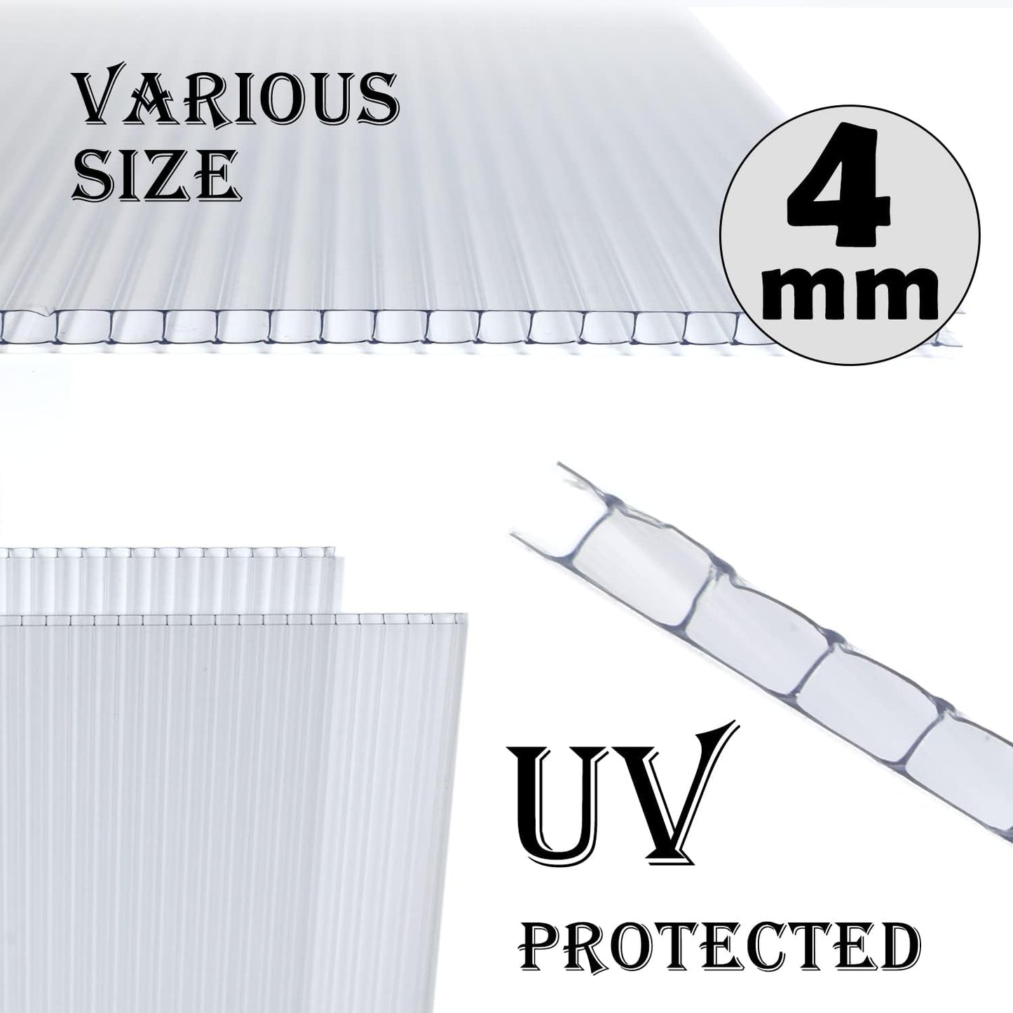 BPS 6Pcs 24"(W) x72(L)×0.16" Polycarbonate Panels, Waterproof UV Protected Reinforced Sheets, Outdoor Garden and Greenhouse Covering, Twin-Wall Clear Sheets