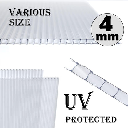 BPS 6Pcs 24"(W) x72(L)×0.16" Polycarbonate Panels, Waterproof UV Protected Reinforced Sheets, Outdoor Garden and Greenhouse Covering, Twin-Wall Clear Sheets