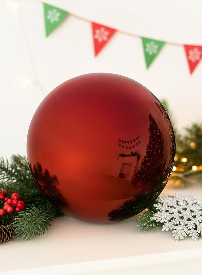Lulu Decor, Red Stainless Steel Gazing Mirror Ball Size 16, Smooth Reflective Shiny Garden Decoration Globe