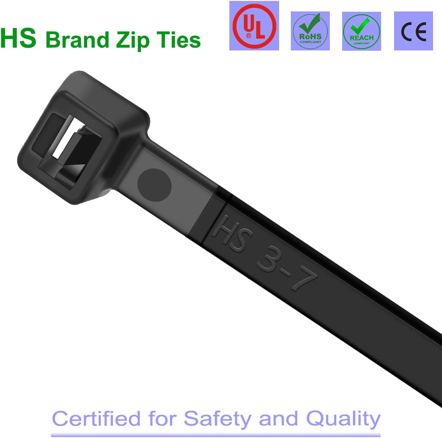 HS 24 Inch Zip Ties Black 200 Pounds Wide Straps (Case of 500 Pack) Nylon PA66 UV Resistant Extra Heavy Duty,Self-Locking Large Long Electrical Plastic Cable Wire Zipties for Outdoor Use,Multi Purpose