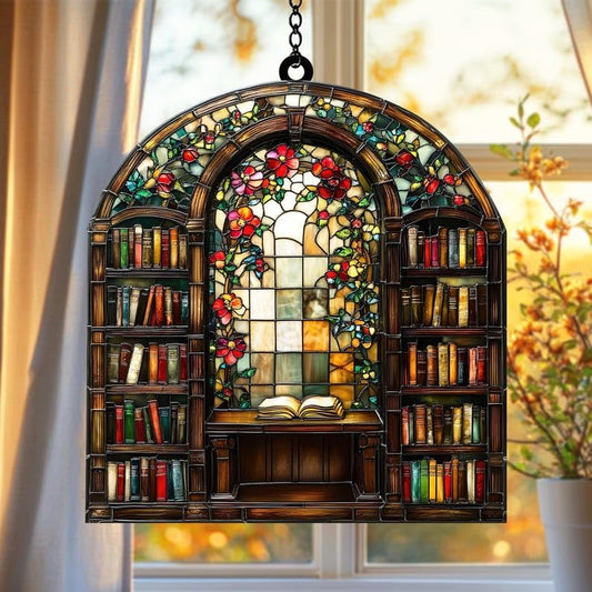 Floral Library Books Bookish Acrylic Suncatcher Stained Glass Effect Window Car Hanging Christmas