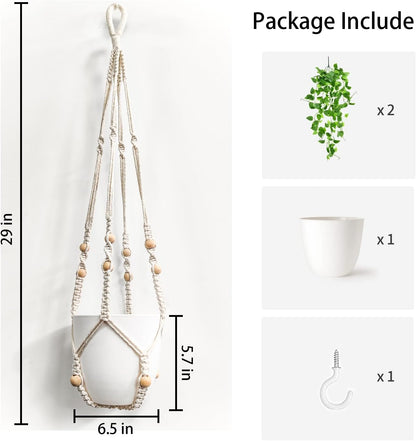 Fake Hanging Plants Artificial Plants for Home Decor Macrame Plant Hanger with Fake Vines Faux Hanging Planter Greenery for Wall Ceiling Bedroom Bathroom Kitchen Office Boho Decor Indoor