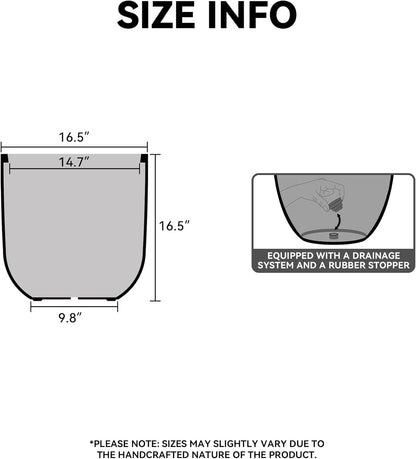 Kante 16.5" Round Concrete Planter, Large Cylinder Plant Pot with Curved Bottom and Drainage Hole, for Indoor and Outdoor Use – Garden or Patio, Charcoal Finish with Warm Brown Interior