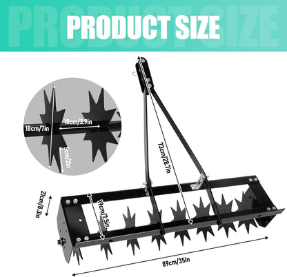 35 Inch Tow Behind Plug Aerator, Pull Behind Lawn Aerator Tool with Star Shaped Brass Nails, Spike Aerator for Lawn Soil Dredging, Yard, Garden Can Be Applied