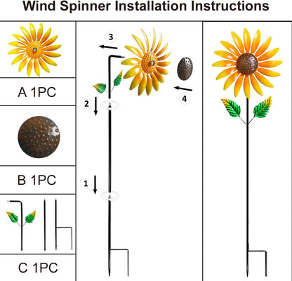 Sunflower Wind Spinner for Garden Decor - 40" Metal Wind Spinners Outdoor, 360° Rotating Windmill Yard Art, Kinetic Wind Sculptures for Home Lawn Backyard Patio Decor, Gifts for Garden Lovers