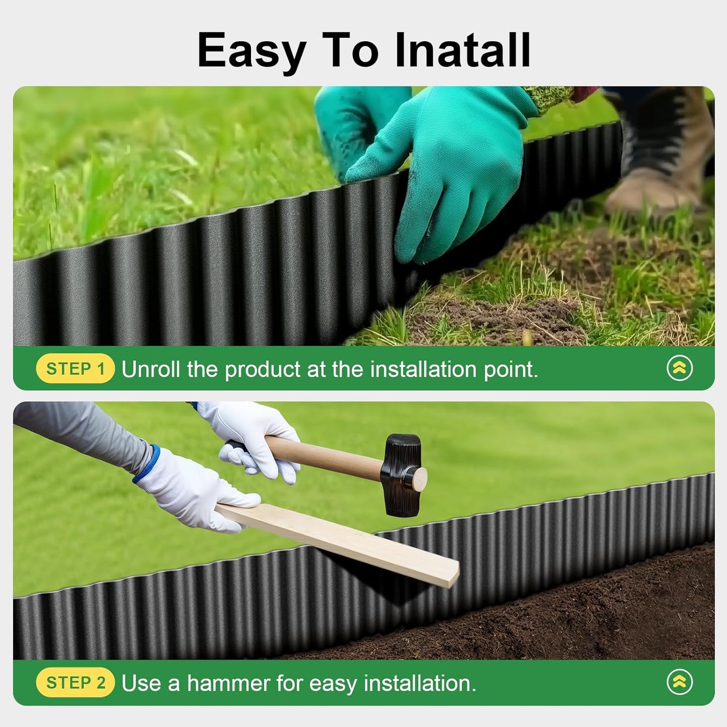 Metal Landscape Edging 6" x 50' Flexible Garden Border, Black