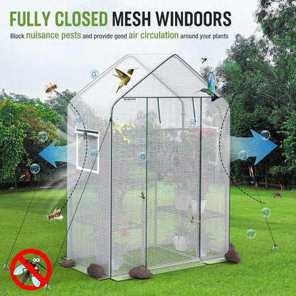 Walk-in Greenhouse 56”x29”x77” – 3-Tier 4 Shelves, Heavy Duty PE Cover, Roll-Up Door & Mesh Windows, Portable Indoor Outdoor Plant Greenhouse for Backyard Patio Balcony