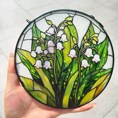Lily of the Valley Stained Glass Suncatcher – Diamond Glass Window Hanging Decor with Chain for Home, Garden & Balcony