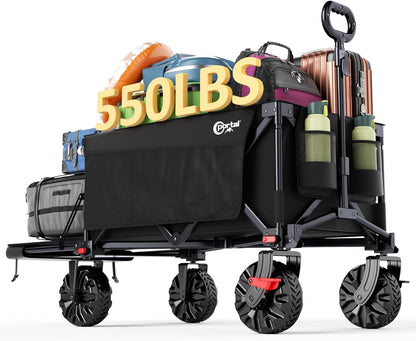 Portal 300L Large Wagons Carts Foldable with Tailgate, 550LB Heavy-Duty Collapsible Beach Wagon with All-Terrain Wheels, Oversized Folding Wagon for Camping, Sports, and Pets