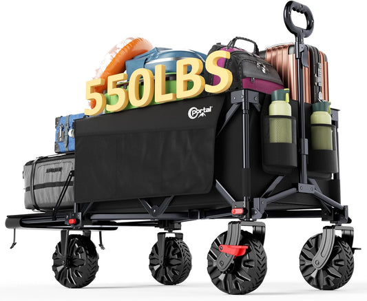 Portal 300L Large Wagons Carts Foldable with Tailgate, 550LB Heavy-Duty Collapsible Beach Wagon with All-Terrain Wheels, Oversized Folding Wagon for Camping, Sports, and Pets