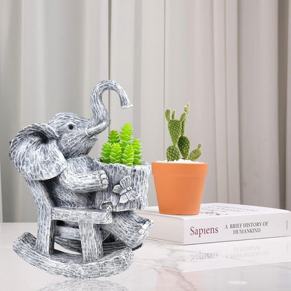 Succulent Pots Indoor Elephant Gifts for Women for Plant Lovers Cute Outdoor Plant Pots Outdoor Garden Animal Decor Elephant Sit Chair Statue with Drainage Hole