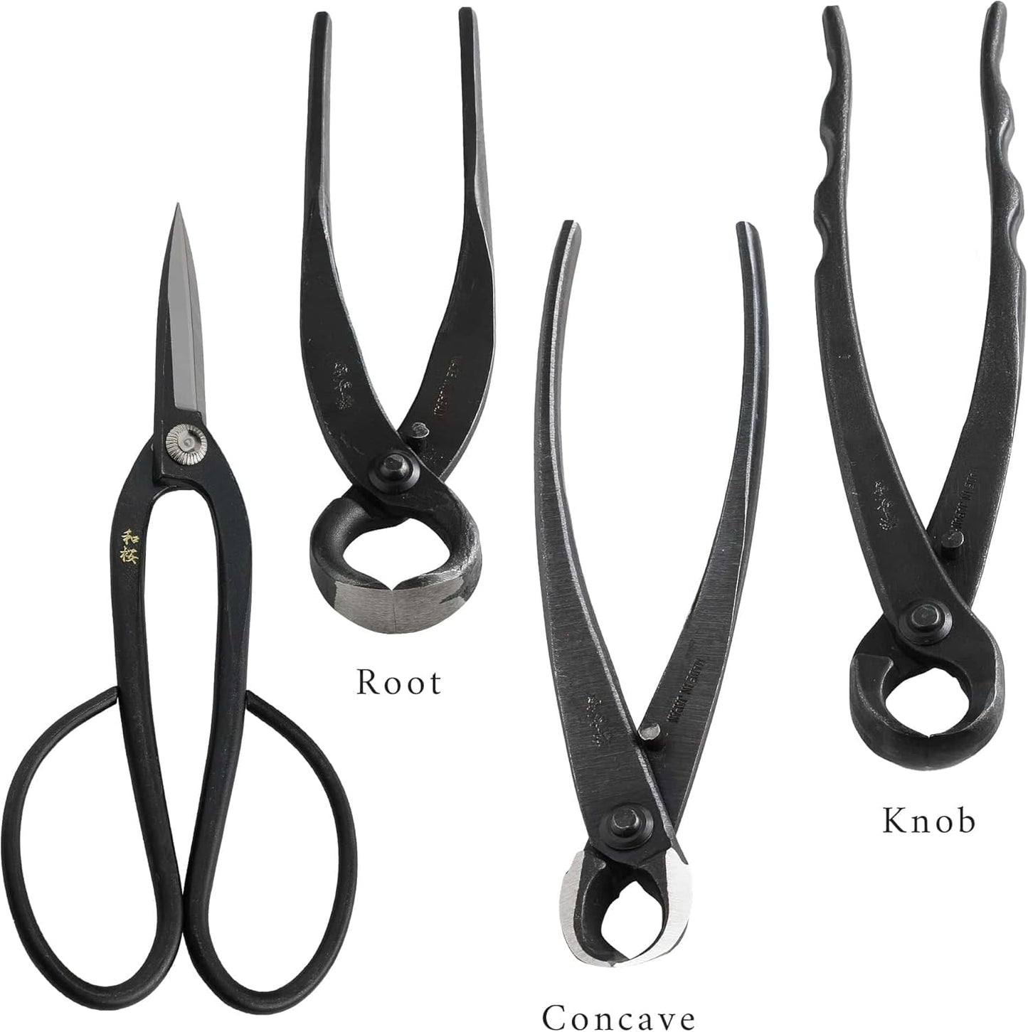 Wazakura Made in Japan 6PCS Bonsai Professional Tool Kit with Roll Bag: Yasugi Steel Ashinaga Scissor, Concave Branch Cutter, Knob Cutter, Jin Plier, Wire Cutter, Root Cutter. Bonsai Tool Set & Case