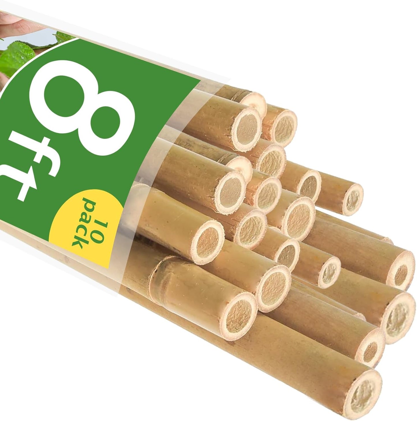 Bamboo Stakes 8FT, 8 Feet Natural Bamboo Plants Stakes, 1" D Thicker Heavy Duty Garden Stakes 10 Pack for Tomatoes, Beans, Flowers, Potted and More Climbing Plants