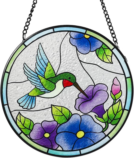 Vindar Hummingbird Suncatcher - Stained Glass Window Hanging, 6 Inch Hand Painted Double Sided