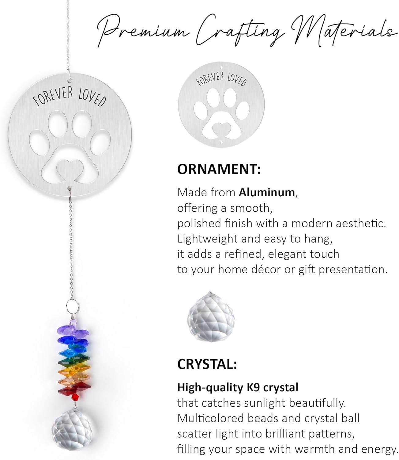 Pet Memorial Suncatcher - Dog Memorial Paw Print Ornament - Dog Paw Suncatcher Rainbow Bridge Gift - Pet Loss Crystal Decor Sympathy Gift - Pet Remembrance Keepsake Aluminum Ornament