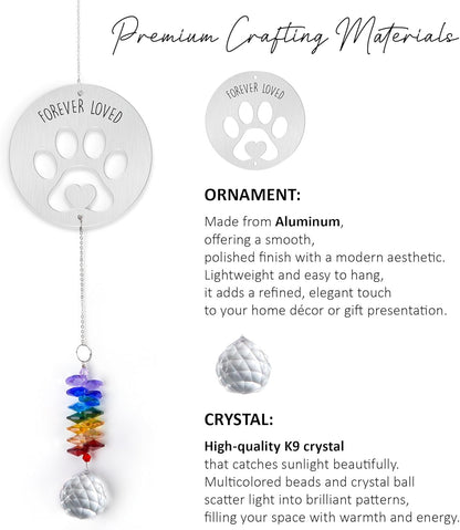 Pet Memorial Suncatcher - Dog Memorial Paw Print Ornament - Dog Paw Suncatcher Rainbow Bridge Gift - Pet Loss Crystal Decor Sympathy Gift - Pet Remembrance Keepsake Aluminum Ornament