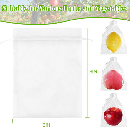 Morcheiong 60pcs Reusable Netting Mesh Bags - 6" x 8", Garden Fruit Protection with Drawstring (White)