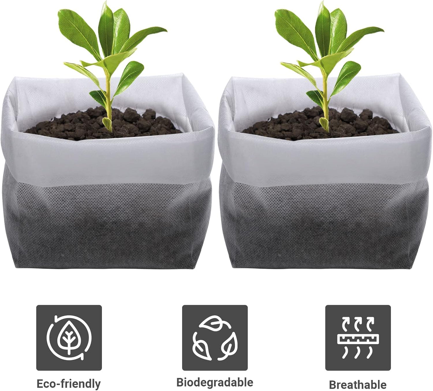 GREANER 100PCS Biodegradable Nursery Bags, 11x11.8 inches Thickened Grow Plant Bags for Vegetables, Flower Seedling Starter Containers, Indoors and Outdoors Use, Home Garden Supply