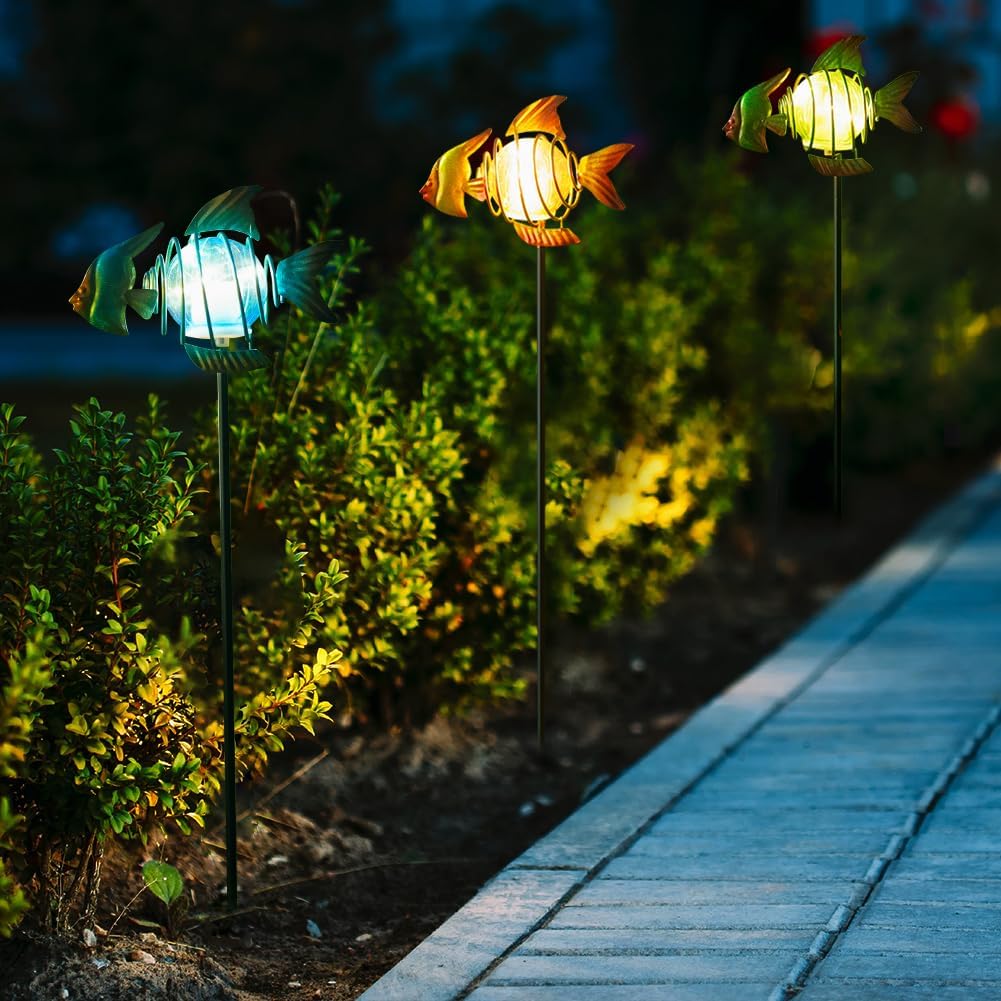 Outdoor Garden Solar Lights,Fish Outdoor Figurine Lights with Stakes,Waterproof Decorative Solar Decor for Patio,Yard,Lawn,Garden Stakes Decorative Present for Mom