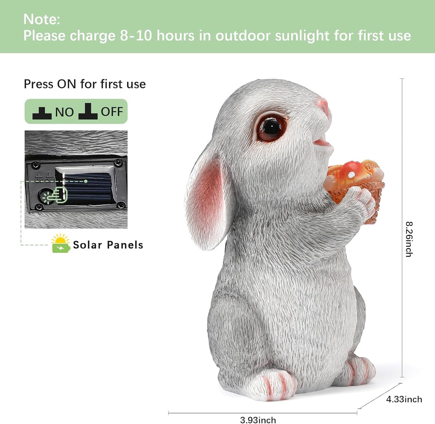 Solar Rabbit Garden Statues Outdoor Bunny Decor Resin Bunny Figurine Holding Mushroom with LED Lights for Porch Patio Lawn Yard Christmas Housewarming Gardening Gifts for Mom Grandma