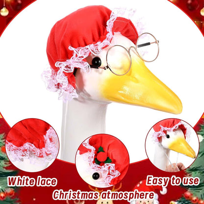 Mrs. Claus Porch Goose Outfits Christmas Lawn Goose Clothes Fits 23" Cement Plastic Goose Statue for Christmas Outdoor Garden Yard Patio Statue Art Decoration