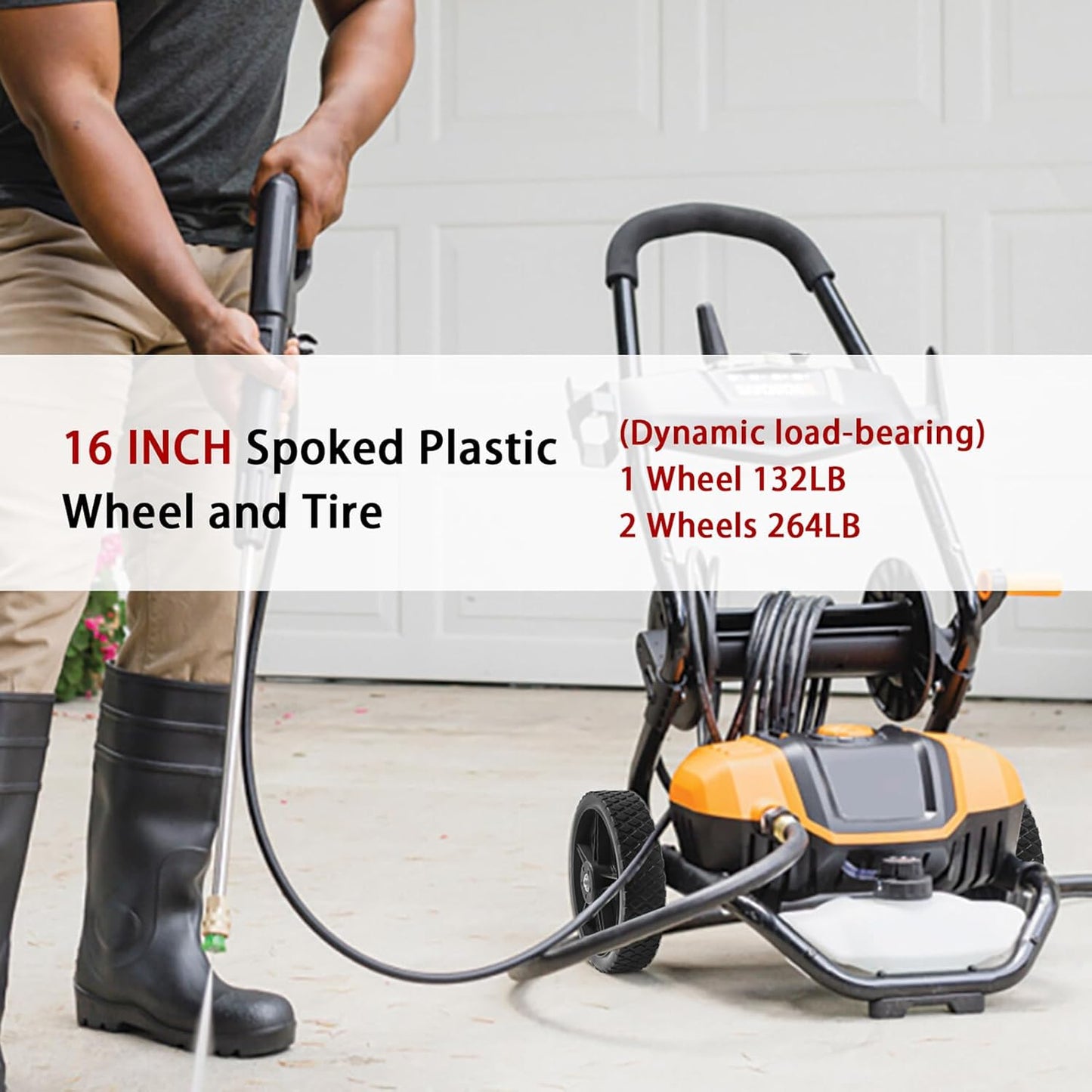 Parts Camp 16" Lawn Mower Wheels 16 x 1.75'' Spoked Plastic Wheel and Tire For Garden cart/Pressure Washer/Generator/Wheelbarrow/Trolley/Dolly Wheel/Push Mowers/Hand truck tires(Set of 2)