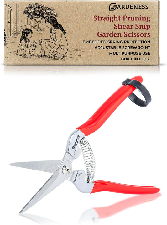 Gardeness 12PCS Pruning Shear Straight Pruning Snip with Stainless Steel Serrated Blade, Adjustable Joint Screw Micro Tip Garden Scissor for Arranging, Trimming, Harvesting Fruit, Vegetables