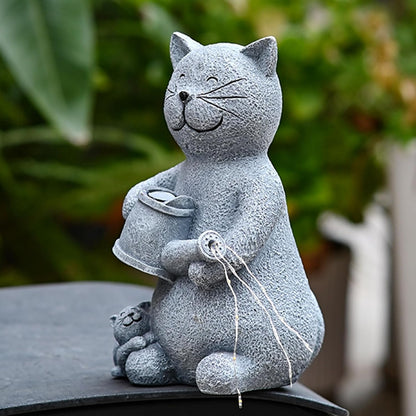 Solar Cat Garden Statues Outdoor Decor with LED Lights Lovely Cat Statue for Patio Balcony Yard Lawn Ornament, Birthday Gardening Gifts for Mom Grandma Women