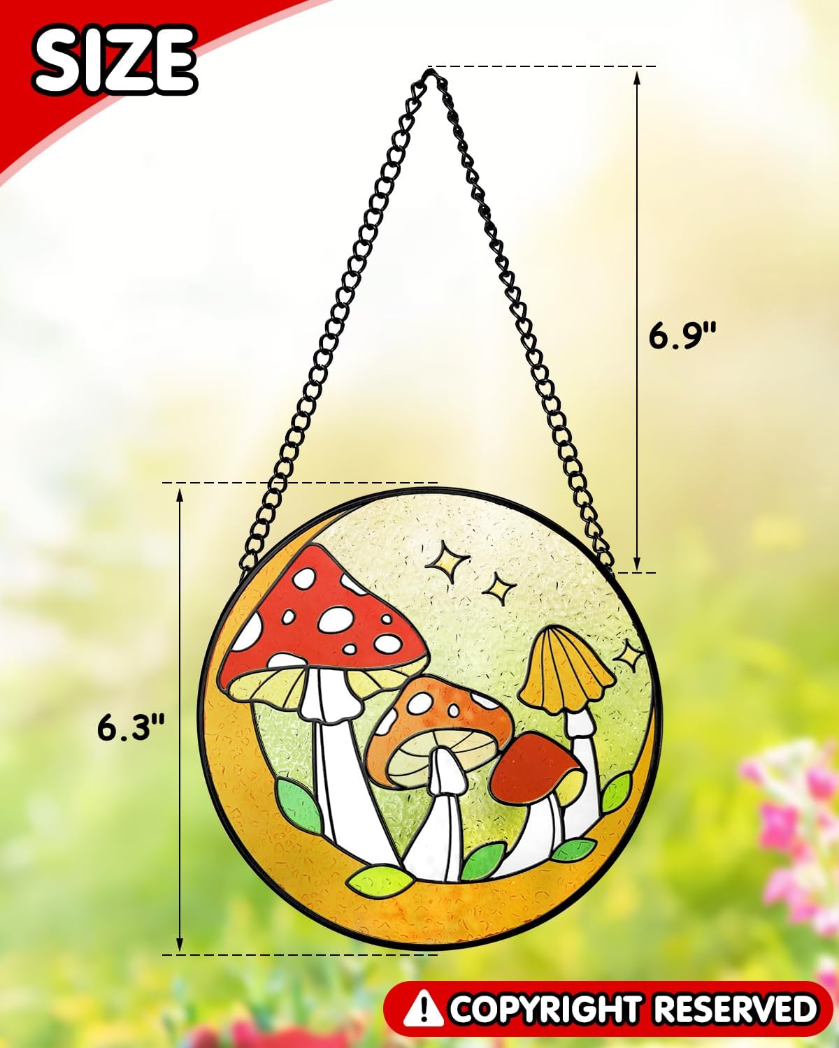 Tuitessine Mushroom Stained Glass Suncatcher Moon Toadstools Window Wall Hanging Ornament Hand-Painted Glass Panel Decor for Home Gift for Nature Plant Mushroom Lovers 6.3"*6.3"