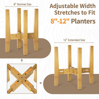 LASZOLA Bamboo Adjustable Plant Stand for Single Large Indoor Planters, Heavy Duty Floor Fern Holder Fits 8 to 12 Inch Pots, Mid Century Elevated Big Stool for Flower– Pot Not Included, Walnut, 1 Pack