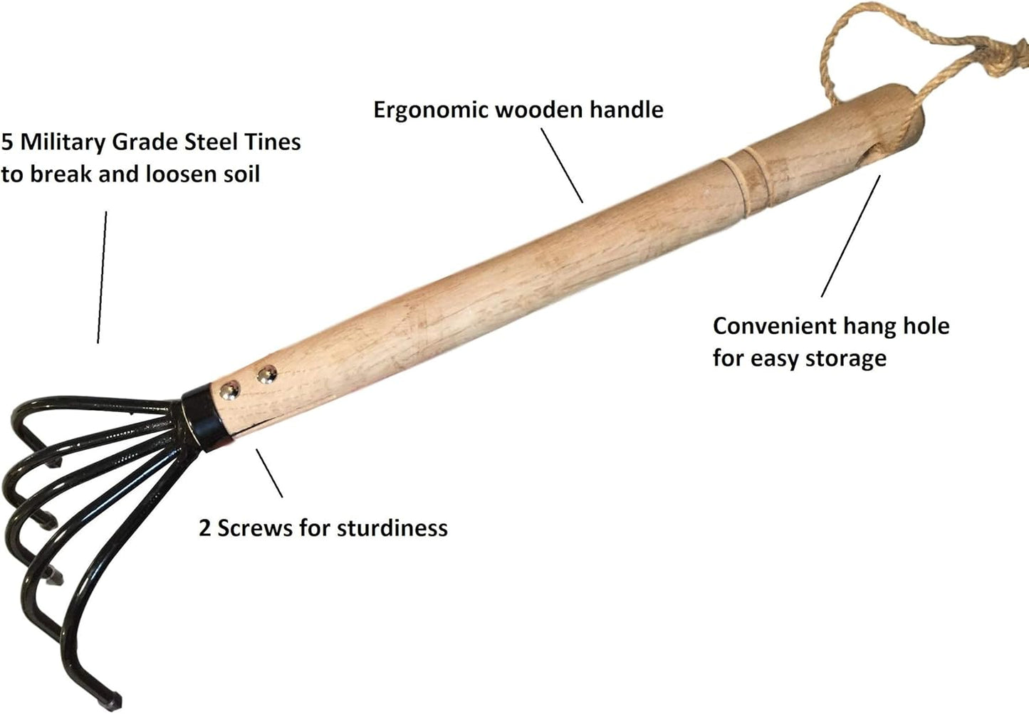 Garden Guru Hand Rake Cultivator Claw Soil Tiller - Military Grade Steel - Rust Resistant - 5 Tine Japanese Ninja Claw - Comfortable Wood Handle - Perfect Pulverized and Aerated Soil (4 Pack)