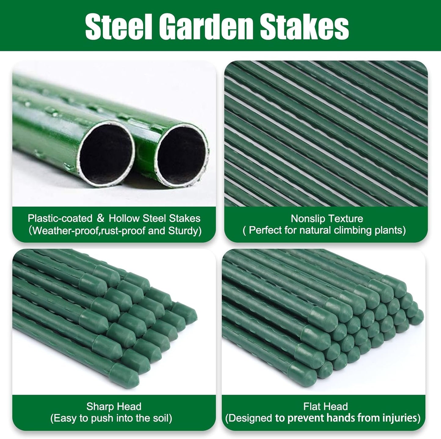 Garden Stakes 55 Inches Steel Plant Stakes Tomato Stakes Garden Poles Pack of 25
