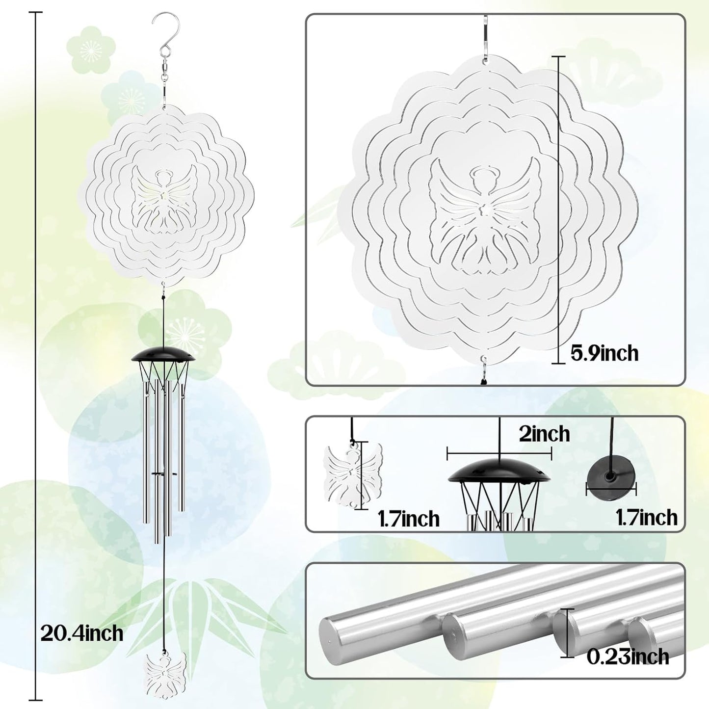 Wind Chimes with Angel Wind Spinner, Outdoor Garden Decor Wind Spinner, Gifts for Women, Mom, Retirement, Teacher, Parents Birthday, Memorial Gift for Garden Porch Patio Home Decor