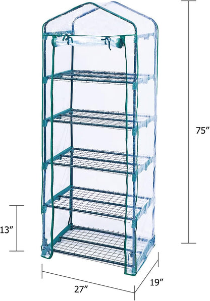 Worth Garden 5 Tier Mini Greenhouse - 75'' H x 27'' L x 19'' W - Sturdy Portable Gardening Shelves with PVC Cover - Small Porch Green House for Growing Plants Flowers Indoor & Outdoor