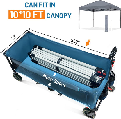 TIMBER RIDGE 51.2'' Extended Collapsible Wagon Cart with Brakes and Cargo Net, 500LBS Heavy Duty Foldable Utility Wagon with Adjustable Handle, 400L Capacity Portable Cart for Camping Sports Shopping