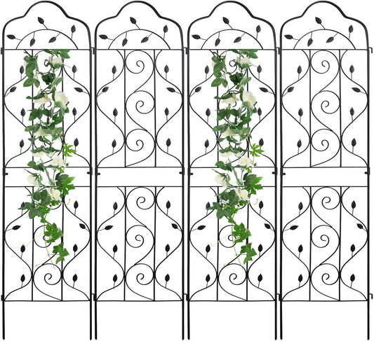 hogardeck 4 Packs 72 * 18 inch Metal Garden Trellis for Climbing Plants Outdoor,Heavy Duty,Black Coating Rustproof Trellis for Rose, Vegetable, Flowers, Expandable,Perfect for Training Climbing Plants
