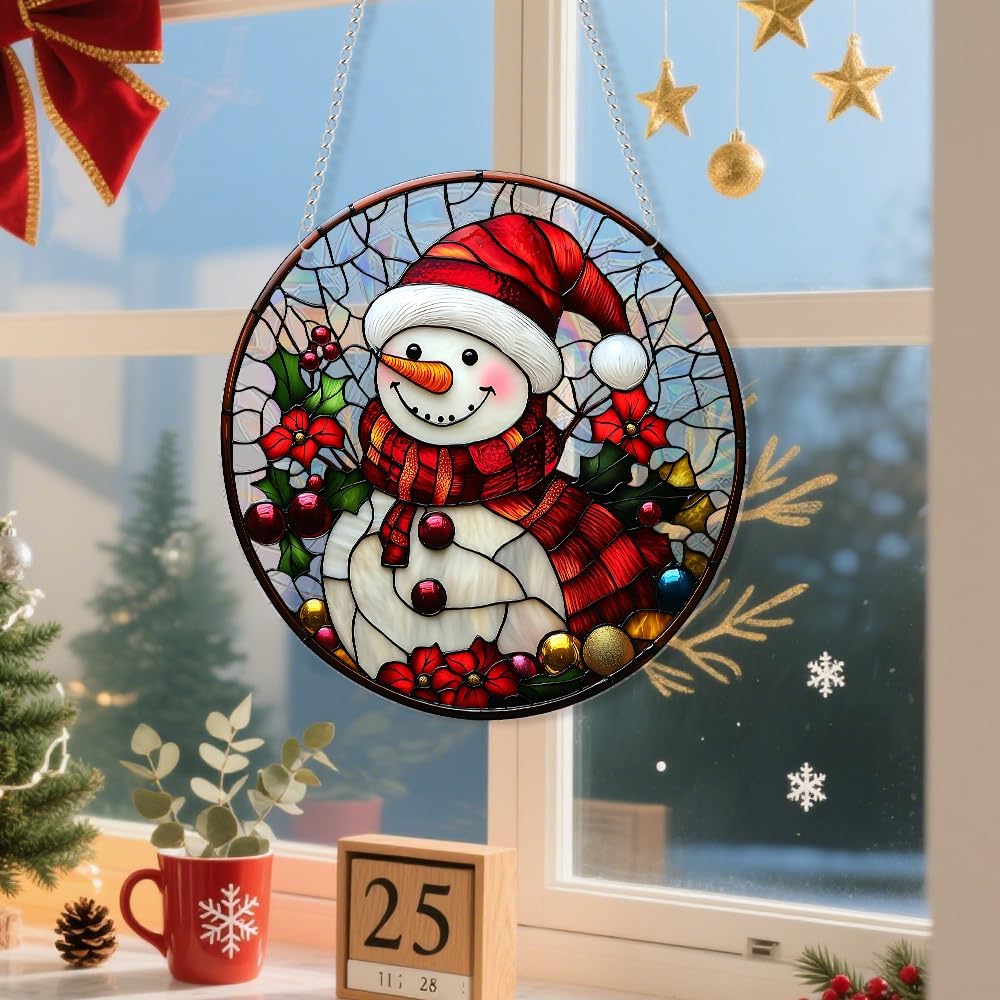 Xmas Suncatcher Window Hanging - Christmas Snowman Suncatcher for Door Terrace Garden Home Decor， Winter Rainbow Maker Birthday Gifts for Lovers Women Men Dad Mom