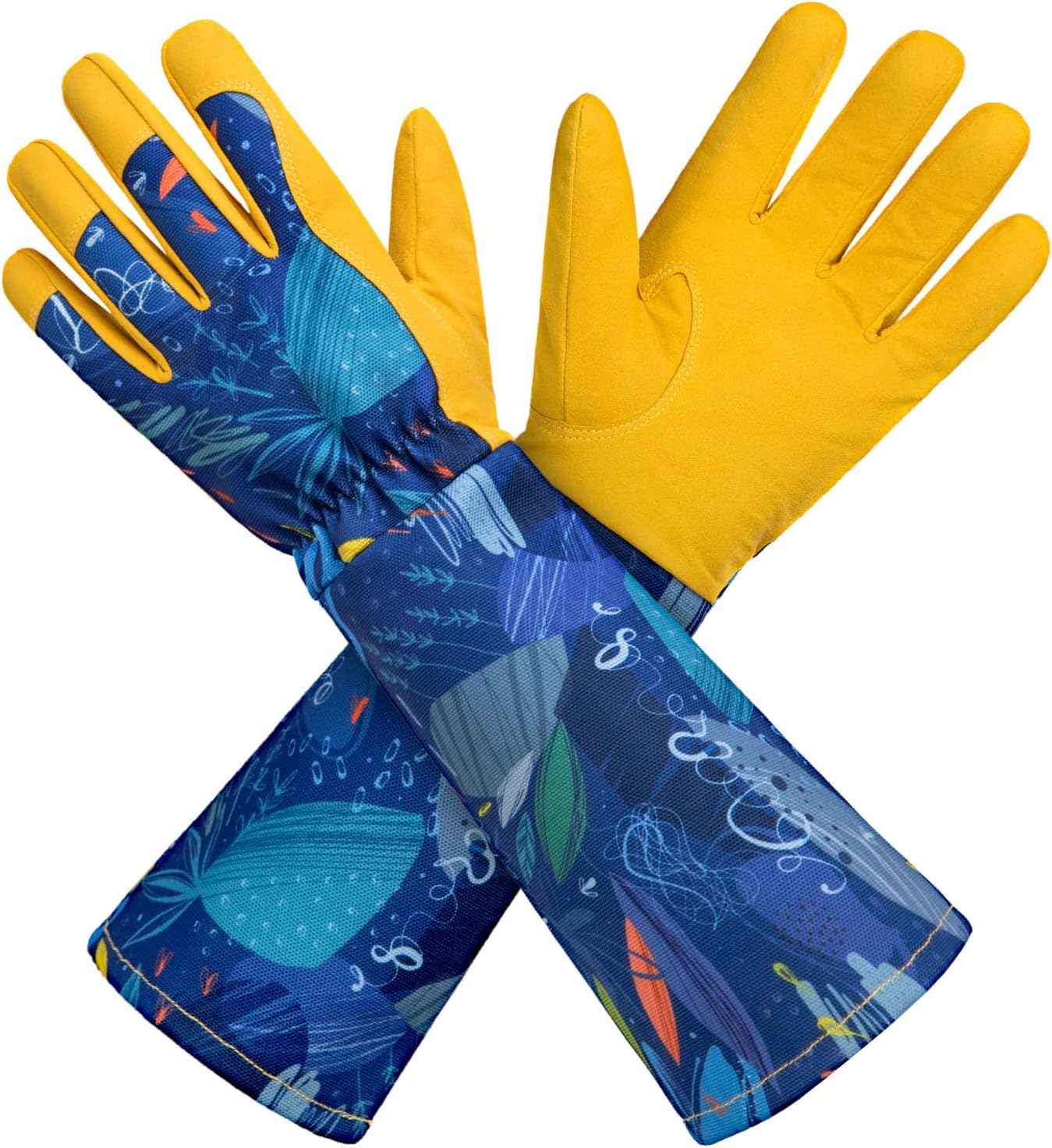 KAYGO Gardening Gloves for Women Long Sleeve, Light Protective Gloves for Yard and Outdoor Work, Best Garden Gifts for Gardener,Yellow,Large